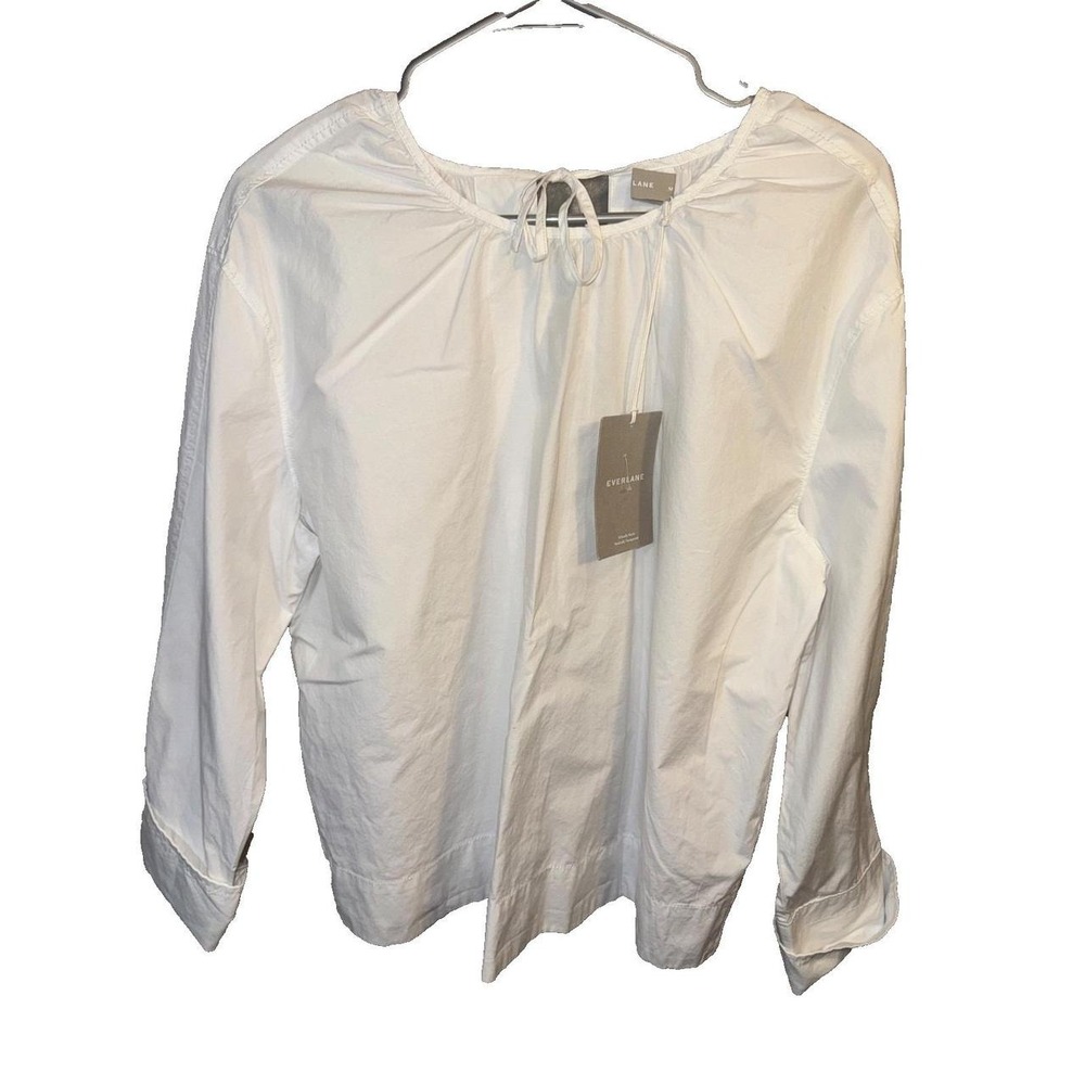 Everlane The Poplin Breeze Shirt Womens Medium White Boat Neck Tie Back Blouse